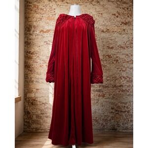 Vintage Red Velvet Robe Nightgown Large Glam Old Hollywood Victorian Romantic
